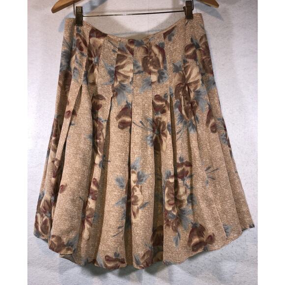 Jones New York Skirt Midi Wool Blend Floral Pleated Slip Lined Brown Zip Size 6 - Picture 1 of 8